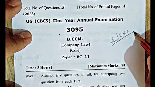 Company Law Bcom 2nd year question paper 2023 Annual Examination  Hpu [upl. by Raffo]