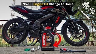 How To Change NS200 Engine Oil and Oil Filter At Home  Best Engine Oil For Baja Pulsar NS200 [upl. by Adnol241]