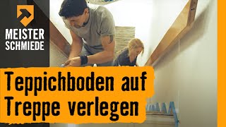 Teppichboden auf Treppe verlegen  HORNBACH Meisterschmiede [upl. by Airenahs]