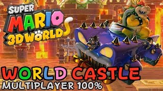 Super Mario 3D World  World Castle multiplayer 100 walkthrough [upl. by Acinet]