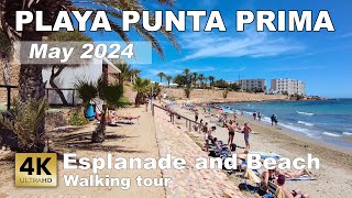 Playa Punta Prima  Esplanade and Beach  Spain  Costa Blanca  Walking tour 4k 60 fps [upl. by Pascia]