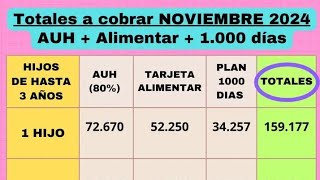 MONTOS TARJETA ALIMENTAR AUH Y PLAN MIL DÍAS ANSES NOVIEMBRE 2024 [upl. by Asiled272]