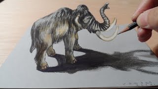 Trick Art How I Draw a 3D Mammoth Optical Illusion [upl. by Riegel]