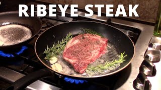 Pan Seared Oven Baked Ribeye Steak Recipe Basted in Garlic Rosemary Thyme Butter [upl. by Doxia]