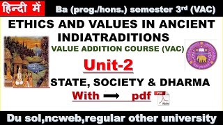 STATE SOCIETY AND DHARMA Unit  2  Ethics and Values in Ancient Indian Traditions VACdu vac [upl. by Oinotna]