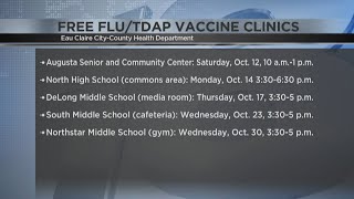 Health department offering free flu Tdap vaccine clinics in Eau Claire County [upl. by Ociram]