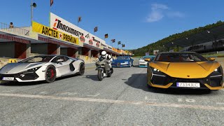 Kawasaki Ninja H2R Supercharged vs Lamborghini Revuelto vs Bugatti Chiron at Old SPA [upl. by Enomed]