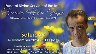 Funeral Divine Service of the late Berenise Helen Payne  Saturday 16 November 2024 at 1100am [upl. by Rother]