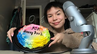 ASMR Celebrating 30K with eating cake and lighting sparklers🌞💛 [upl. by Seraphim628]