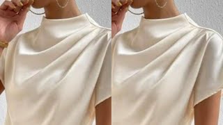 how to draft and sew built up neckline top with shoulder pleats  slash and spread top [upl. by Enimzaj431]