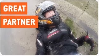 Motorcyclist Saves Girlfriend After Smash In Rain  Life Saver [upl. by Ocirred]