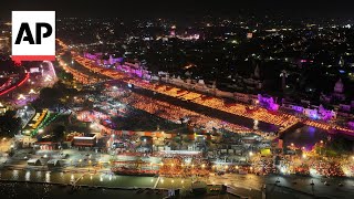 India celebrates Diwali by lighting a record number of earthen lamps [upl. by Ebneter]