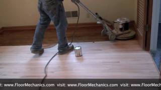 Refinishing hardwood floors Applying Stain with Buffer [upl. by Anerbas123]