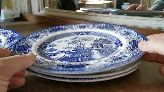 English Ironstone Tableware Blue and White China Old Willow 975Inch Dinner Plate [upl. by Uile875]