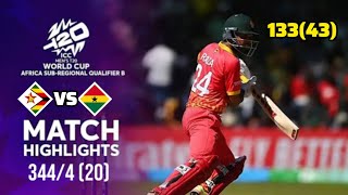 Match Highlights Zimbabwe vs Gambia Fastest Hundred Sikandar Raza 13343  World record 3444 20 [upl. by Axe]