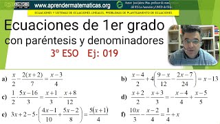 Ecuaciones de primer grado con denominadores 3 eso 03 019 José Jaime Mas [upl. by Calysta]