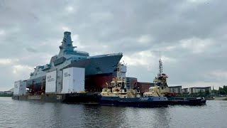 HMS Cardiff gets towed down the Clyde on a barge Yoker Ferry Terminal 30082024 [upl. by Hertberg947]