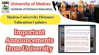 Important Announcements from Madras University  Distance Education Updates [upl. by Bennion]