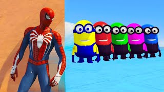 GTA 5 Epic Ragdolls RED SPIDERMAN VS RED MINION VS GREEN MINION Euphoria Physics amp Funny Fails [upl. by Ysset]