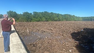 Incredible flood Debris collecting at the Neosho River At Twin Bridge Wyandotte Oklahoma 4292024 [upl. by Notelrac219]