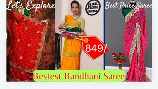 Bandhani Saree at affordable prices Trendy Collectionpeacock Gottapatti8498115424863youtube [upl. by Ahcatan859]