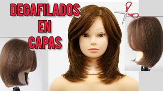 2 CORTES en CAPAS con DEGRAFILADO y Flequillo Básico✂️ Layered HairCut [upl. by Yreffoeg]