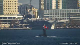 Peruvian Submarine BAP Pisagua Tours San Diego Bay Before Departure [upl. by Nathanoj]