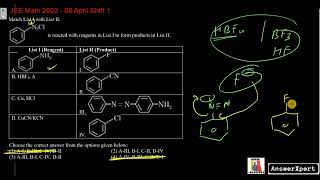 Benzene Diazonium chloride salt is reacted with reagents in List I to form products in List II [upl. by Ecilef183]