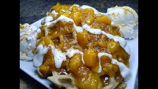 HOMEMADE PEACH COBBLER CHEESECAKE WAFFLES AND THICK HOMEMADE WHIPPING CREAM [upl. by Creight]