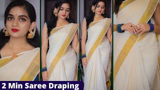 Beginners saree draping tutorialeasy saree draping with perfect pleatsSet saree drapingMalayalam [upl. by Mahsih]