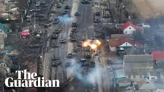 Russian tanks seen being ambushed on outskirts of Kyiv Ukraine [upl. by Kalman]