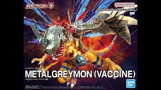 Bandai FigureRise Standard Amplified Metal Greymon Vaccine Model Kit Preview [upl. by Ardnuaek]