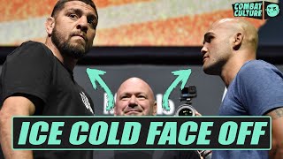 Nick Diaz vs Robbie Lawler Face Off at UFC 266 Staredowns 🥶 [upl. by Atnohsal162]