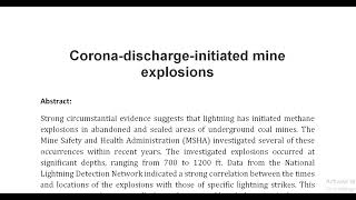 Corona discharge initiated mine explosions [upl. by Nisbet]