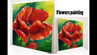 How to draw easy flowers painting Poppy\Demonstration Acrylic Technique on canvas by Julia Kotenko [upl. by Becka]