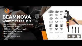 BEAMNOVA Grommet Tool Kit 8mm 10mm 12mm Hand Press MultiSize Eyelet Pliers Kit with 900 Grommets [upl. by Chase]