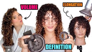 3 OF THE BEST WAYS TO DIFFUSE CURLY HAIR for definition volume or elongation [upl. by Nailij501]