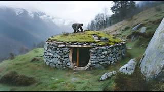 A Man Builds a Stone Round Shelter in the Mountains  Start to Finish  Hadioutdooradventures [upl. by Aliuqehs544]