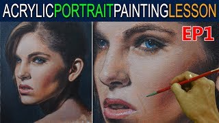 Acrylic Portrait Painting Tutorial  Ep 1  Beautiful Lady in Step by Step by JM Lisondra [upl. by Dibri586]