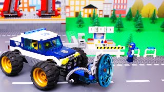 LEGO Cars and Trucks Experemental Garbage truck police car and bulldozer racing car Video for Kids [upl. by Neahs]