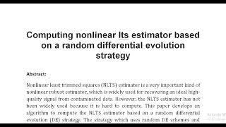 Computing nonlinear lts estimator based on a random differential evolution strategy [upl. by Atinet]