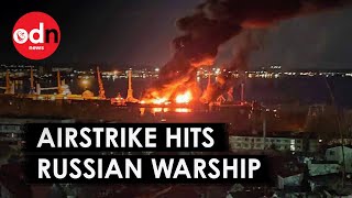 Huge Ukrainian Airstrike Hits Russian Warship in Crimea [upl. by Annahael]