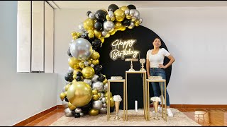 Como hacer un Arco de Globos  Con fondo circular negro  Decoracion cumpleaños [upl. by Bullock]