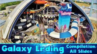 ALL BIG INDOOR WATER SLIDES at Galaxy Erding Compilation [upl. by Netsrejk]