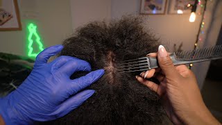 ASMR  Relaxing Scalp Treatment on Dry Afro Hair  🔎 Tingly Scalp Check Scratching  Trim [upl. by Roselle]