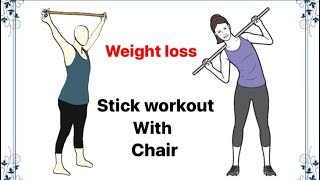 Stick workout  stick workout with chair  stick workout with cardio  inches loss and weight loss [upl. by Adnar]