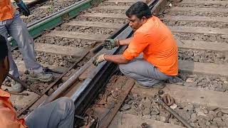 Fish Plate Oiling greasing Work in Railway Track [upl. by Sonitnatsnoc151]