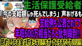 【生活保護受給者】「今の支給額じゃヤバい」声あげるも支給例も公表されてて年収600万相当だろと批判殺到節約してもお金は貯まらないもボーナスもありでヤバい [upl. by Janeta51]