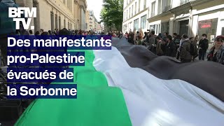 Des manifestants proPalestine se sont installés à la Sorbonne avant dêtre évacués par la police [upl. by Taber621]