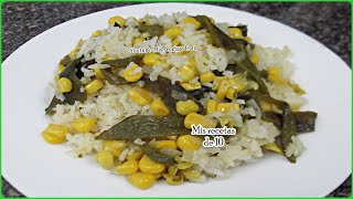 ARROZ BLANCO CON RAJAS POBLANAS Y ELOTE  RECETA DE ARROZ A LA POBLANA [upl. by Debee]